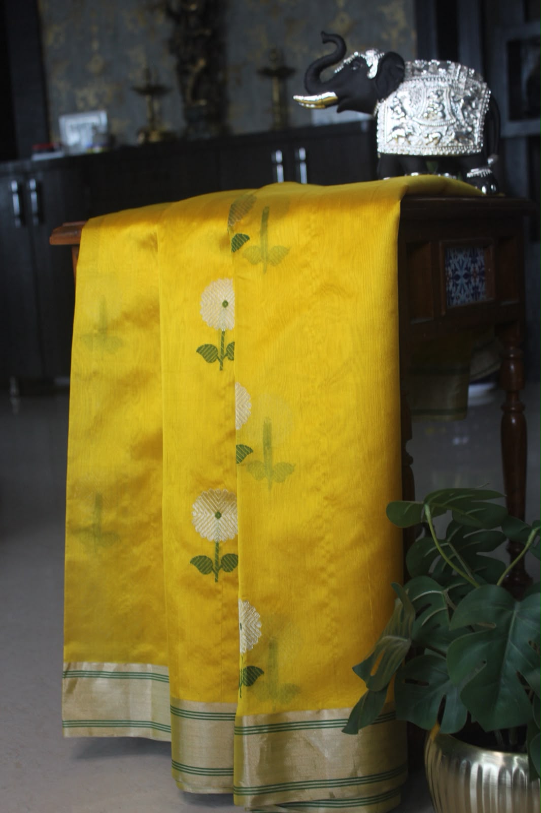 Golden Marigold Bloom Silk Saree