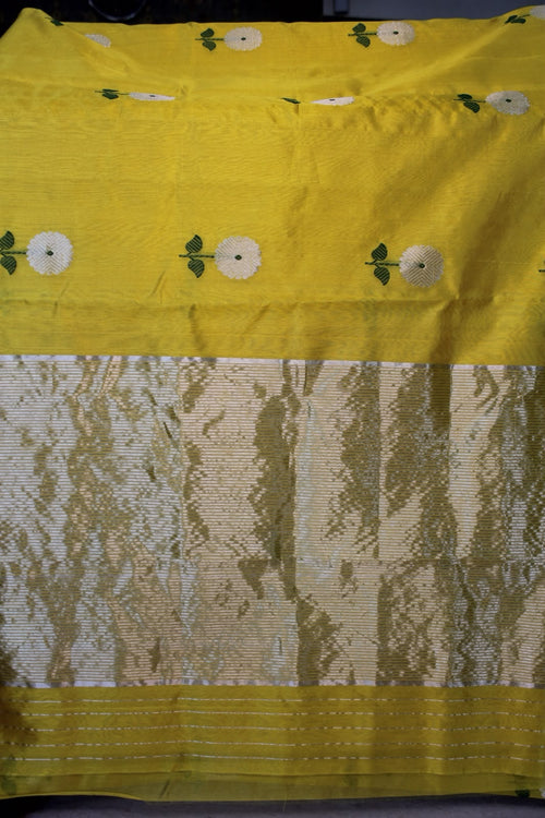 Golden Marigold Bloom Silk Saree